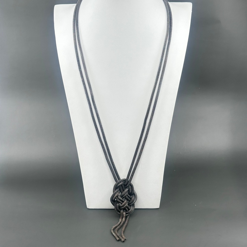 Gunmetal Mesh Multi Strand Knot Necklace Sculptural Modernist Statement Jewelry